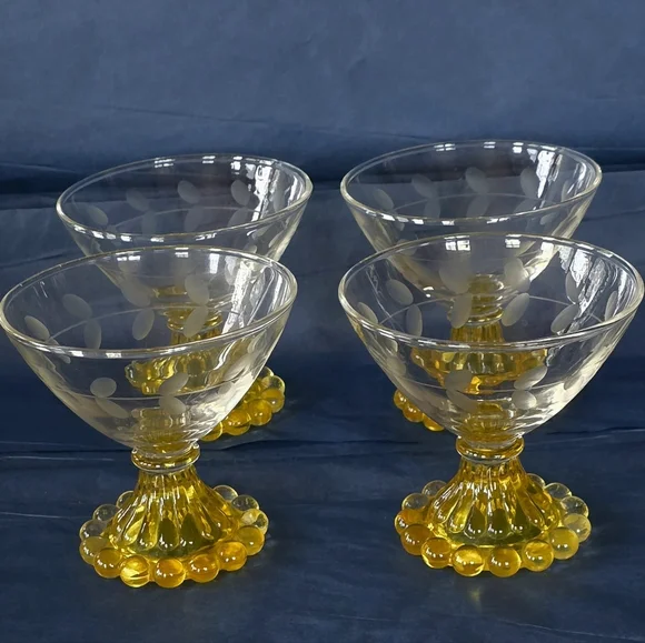 Anchor Hocking Vintage Cadmium Yellow Bubble Parfait Glasses Set Of 4 - Picture 4 of 6